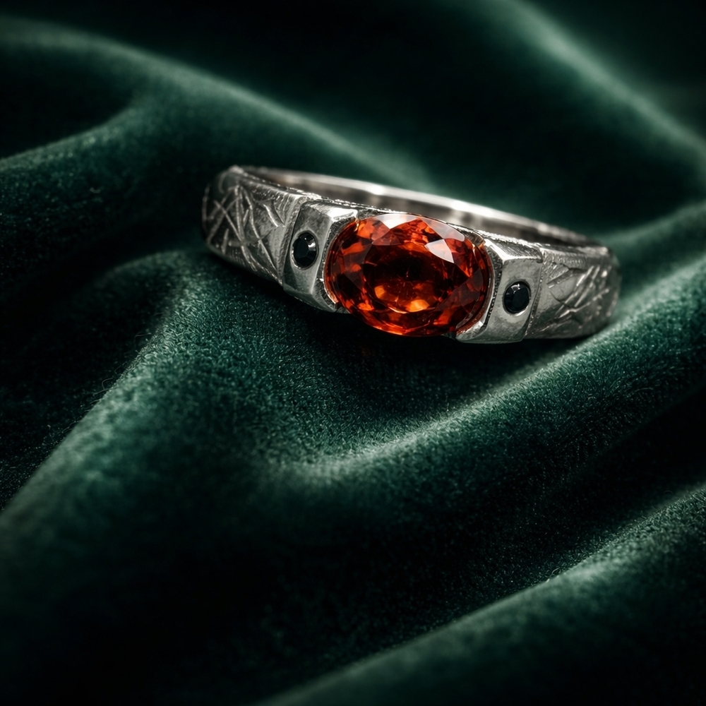 Elegant Silver Ring with Imperial Citrine and Black Moissanite